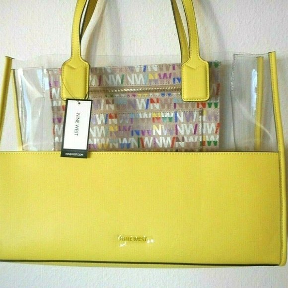 Nine West Handbags - NEW NINE WEST Bright Shiny Yellow Clear Large Tote Shoulder Handbag